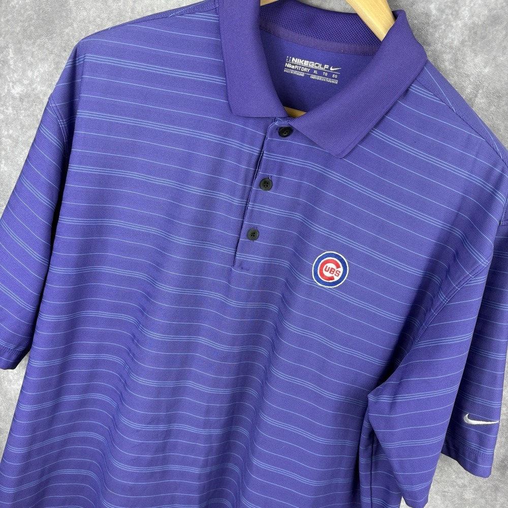 Chicago Cubs Nike‎ Polo Shirt Mens XL Purple Blue Striped Golf MLB Performance
